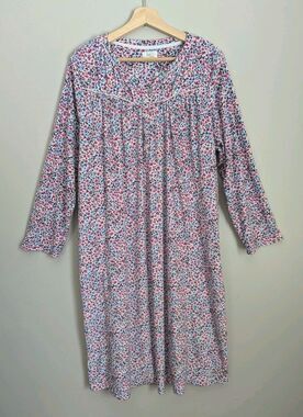 Aria Soft Fleece Nightgown Womens XL Pink Floral Button Long Sleeve Cozy 14 16